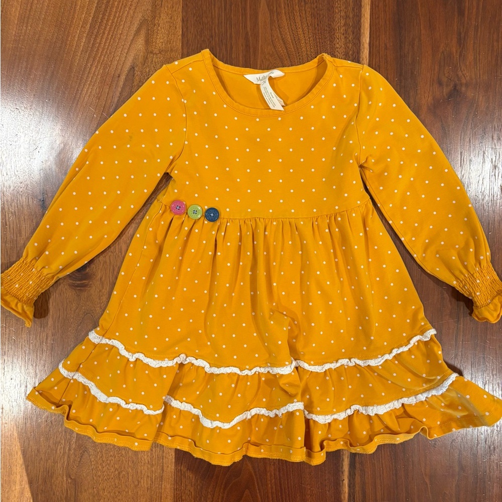 Matilda Jane Size 4 Yellow Polka Dot Long Sleeve Dress